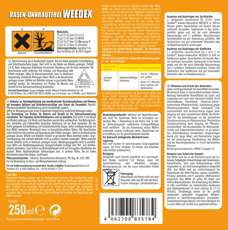 Celaflor Rasen-Unkrautfreí WEEDEX schont den Rasen bis 250m2