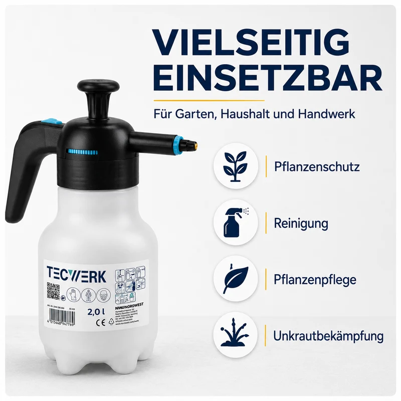 TECWERK Drucksprüher 2 l mit FPM-Dichtung & Kunststoffdüse
