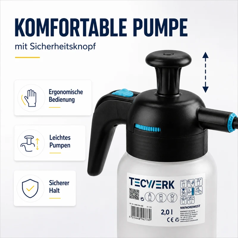 TECWERK Drucksprüher 2 l mit FPM-Dichtung & Kunststoffdüse