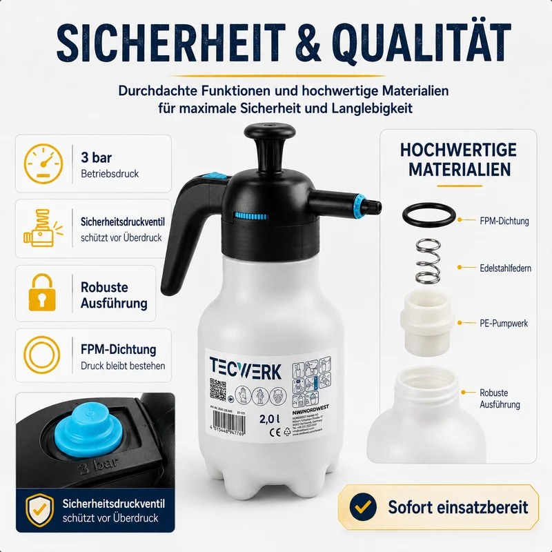 TECWERK Drucksprüher 2 l mit FPM-Dichtung & Kunststoffdüse