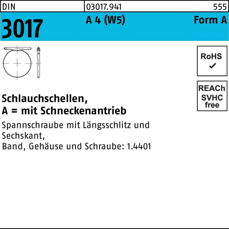 Schlauchschelle DIN 3017 W5 Schneckenantrieb