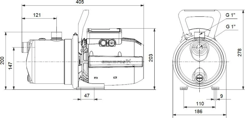 GRUNDFOS Gartenpumpe JP 1x230V 50Hz 1,5m SCHUKO HU