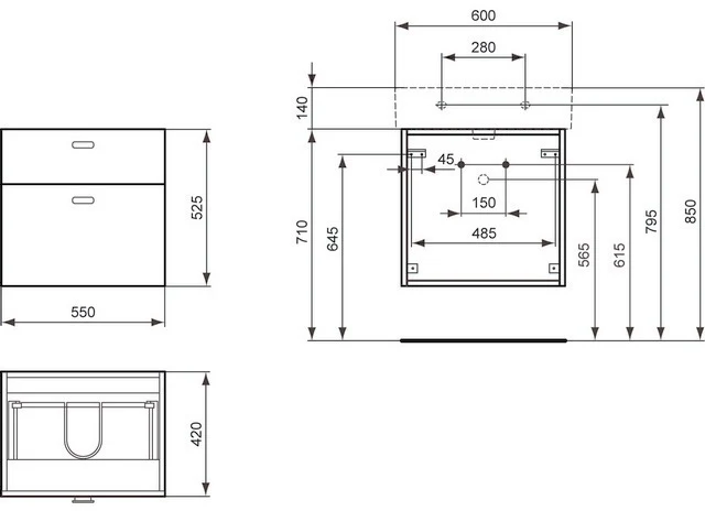 IDEAL STANDARD Auszugsfront Connect Cube, f.oben, WTUS 550mm